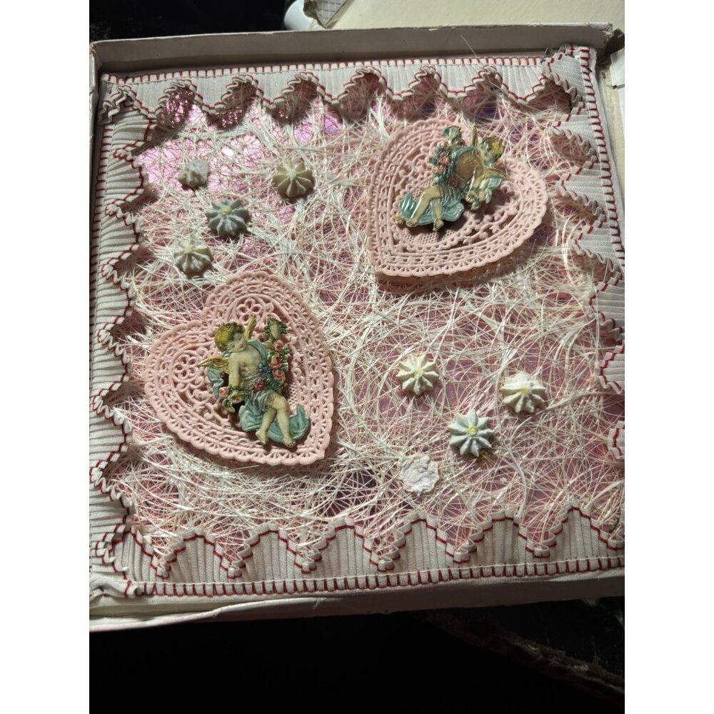 Antique Valentine Card Lace Die Cut Embossing Lace Hand Made 7"X7"